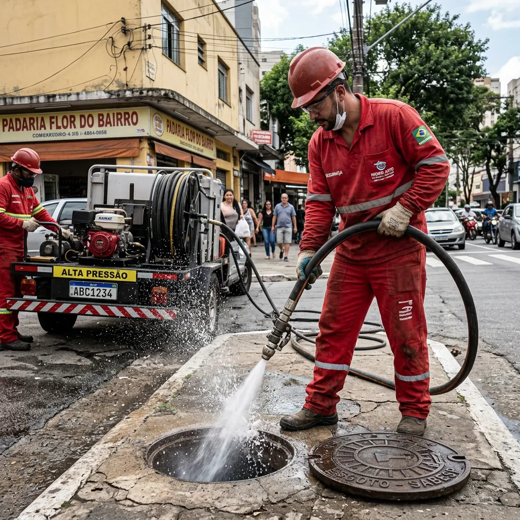 Hidrojateamento de alta pressão realizado pela Desentupidora Jundiaí em prédio comercial